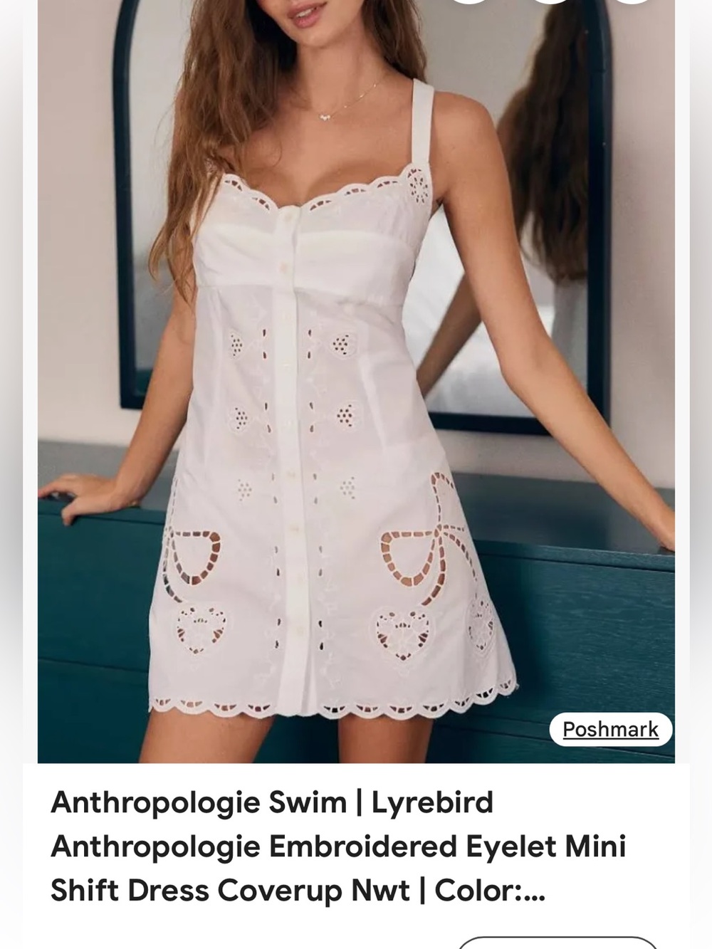 Anthropologie White Eyelet Button-Front Mini Dress
